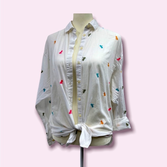 LOFT Cotton Embroidered Button Down Shirt Size Small - Picture 4 of 15